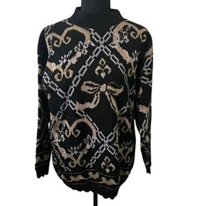 Vintage Bows Hearts Scallop Hem‎ Eclectic Detailed Retro Dana Scott Sweater M